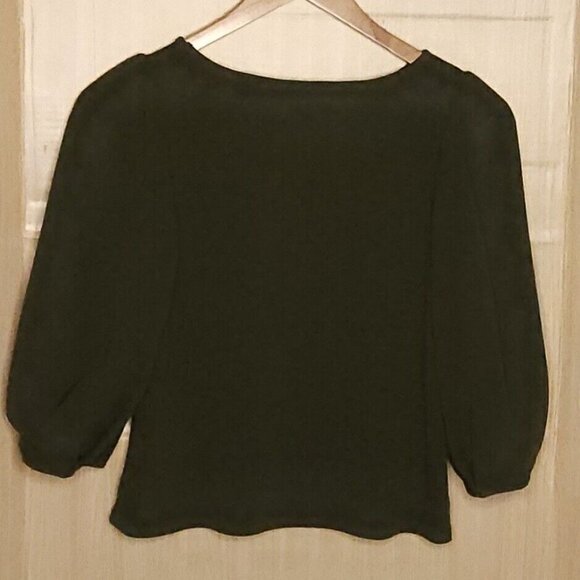 Green Envelope Womens Olive Green Puffy Sleeve Top Small - Picture 2 of 6